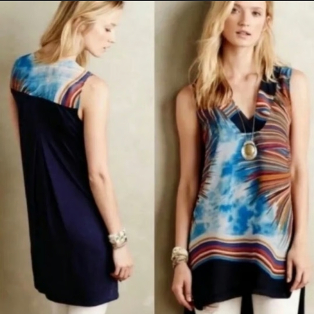 TINY FOR ANTHROPOLOGIE ABSTRACT SHORELINE TUNIC MINI DRESS